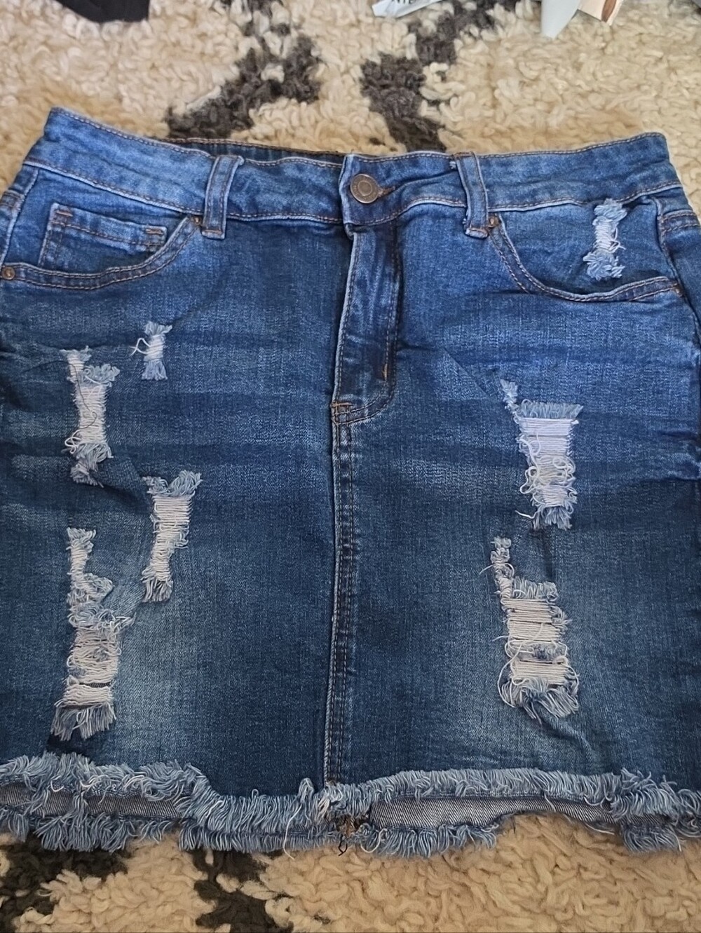 Wax Jean Distressed Frayed Hem Denim Mini Skirt - Blue